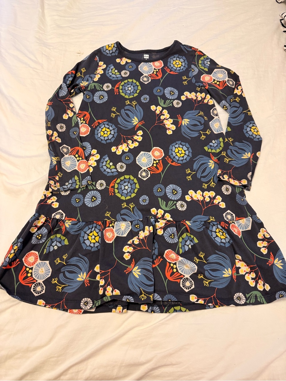 Tea Collection Navy Floral Long-Sleeve Peplum Top